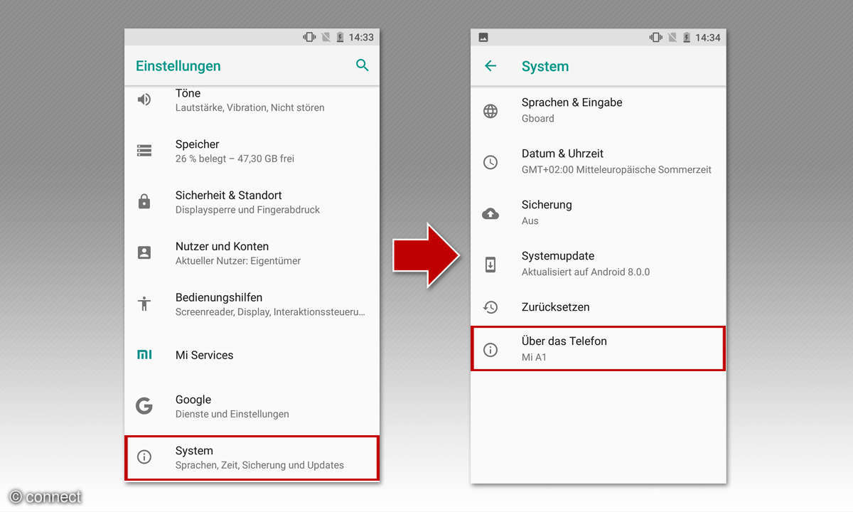 Die Informationen zum Gerät finden