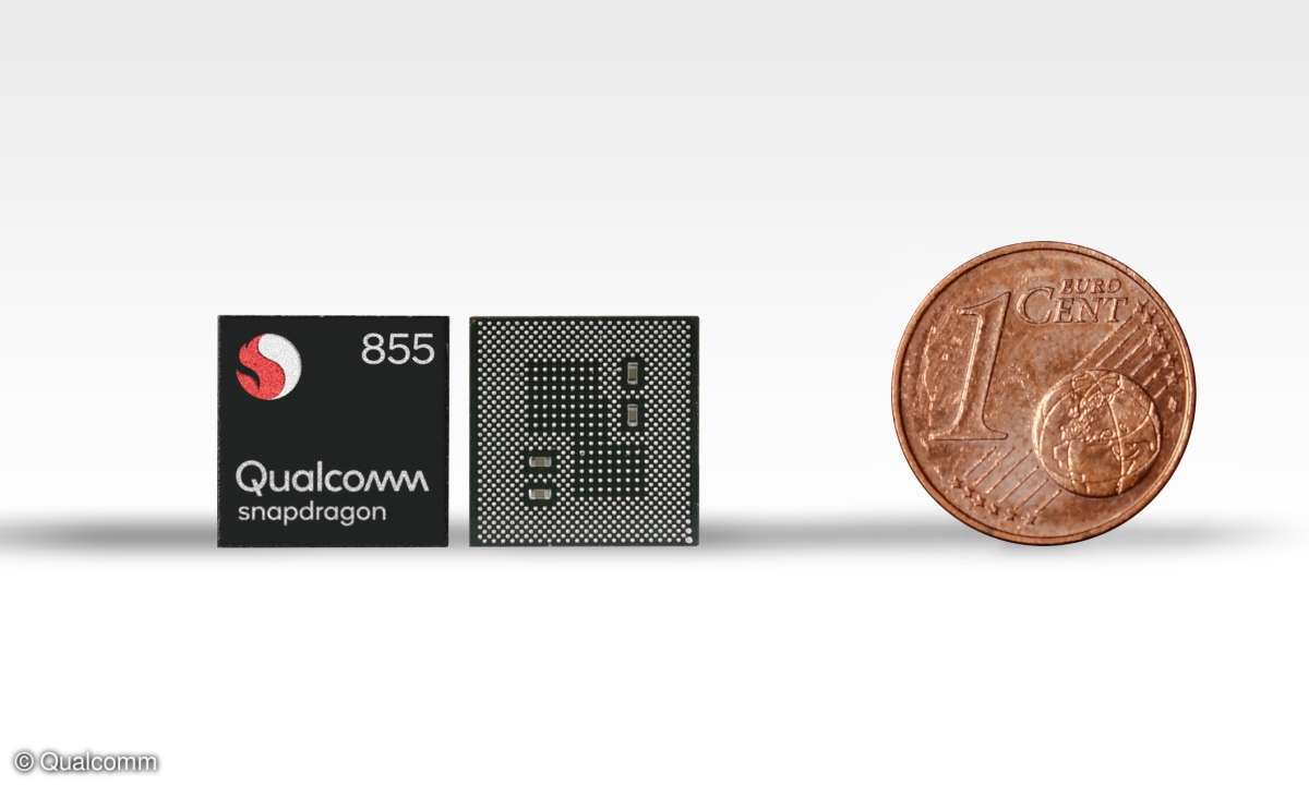 Größenvergleich: Snapdragon 855 und eine 1-Cent-Münze