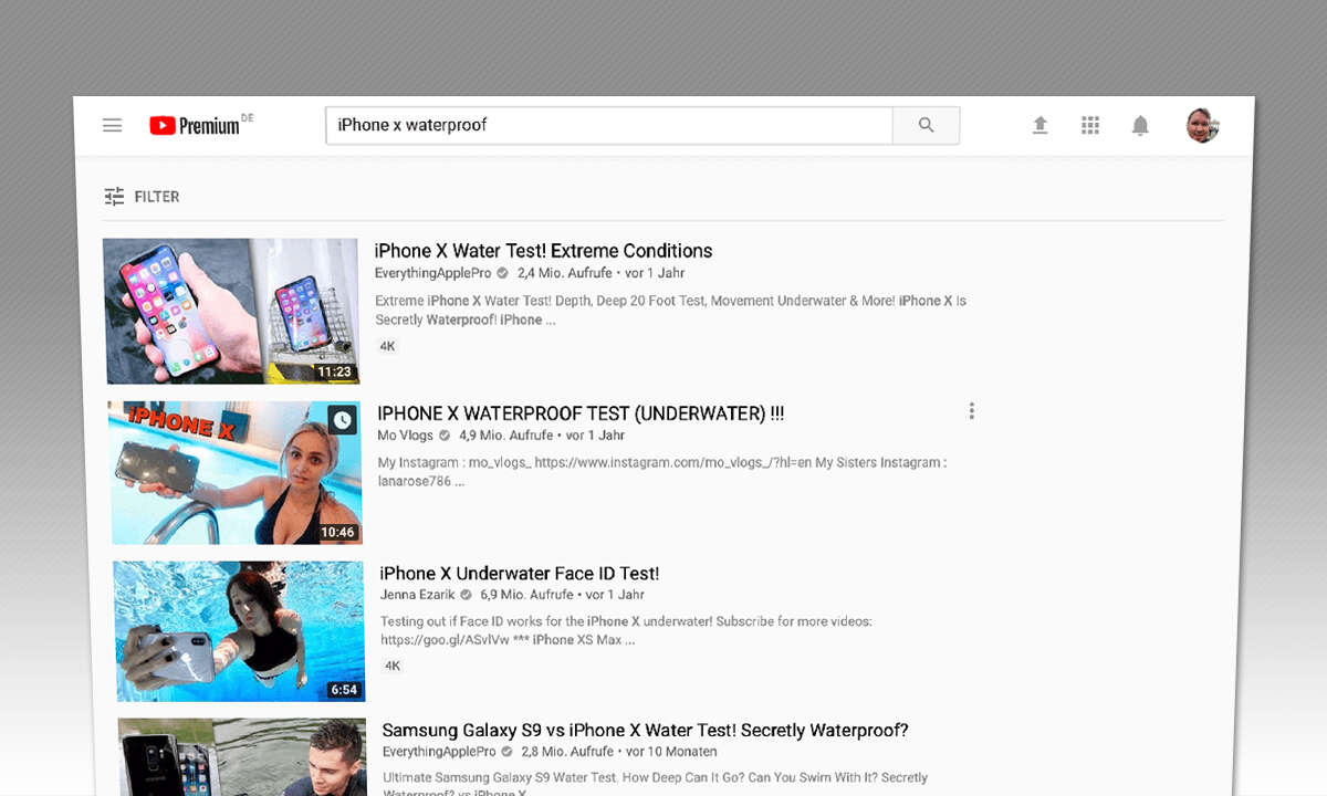 YouTube-Suche iPhone wasserdicht