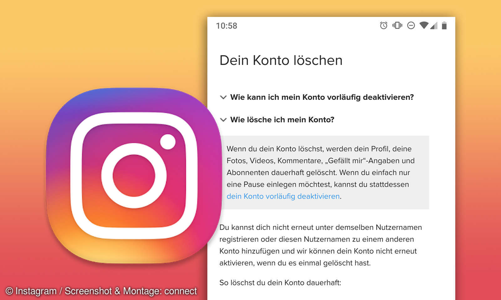 Instagram Account löschen oder deaktiveren am PC / via App connect