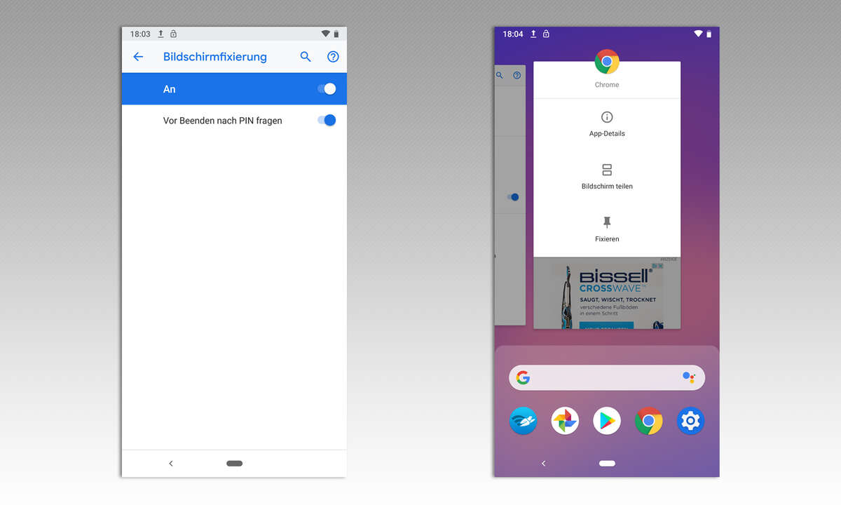 Android Bildschirmfixierung