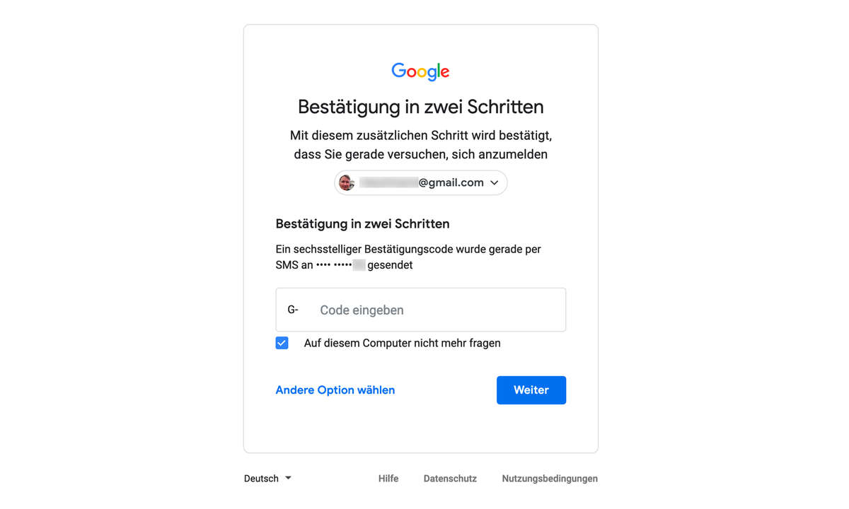 Google Zwei-Faktor-Authentifizierung