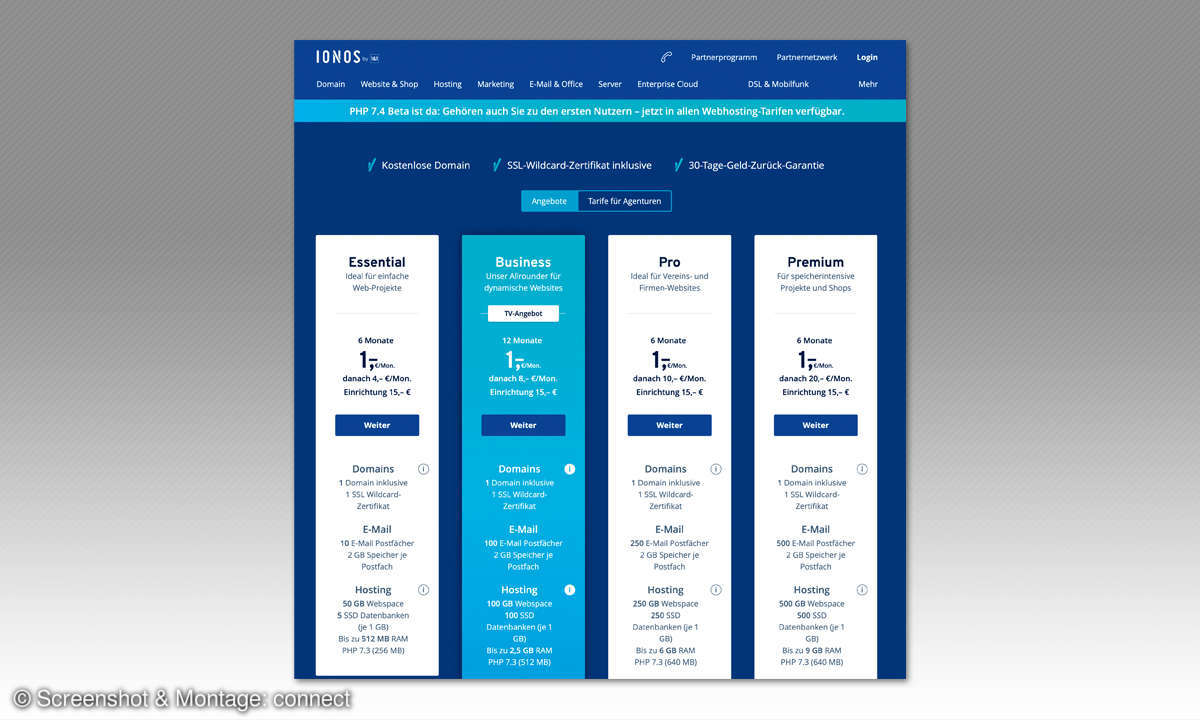 Webhosting-Anbieter 2019: Ionos