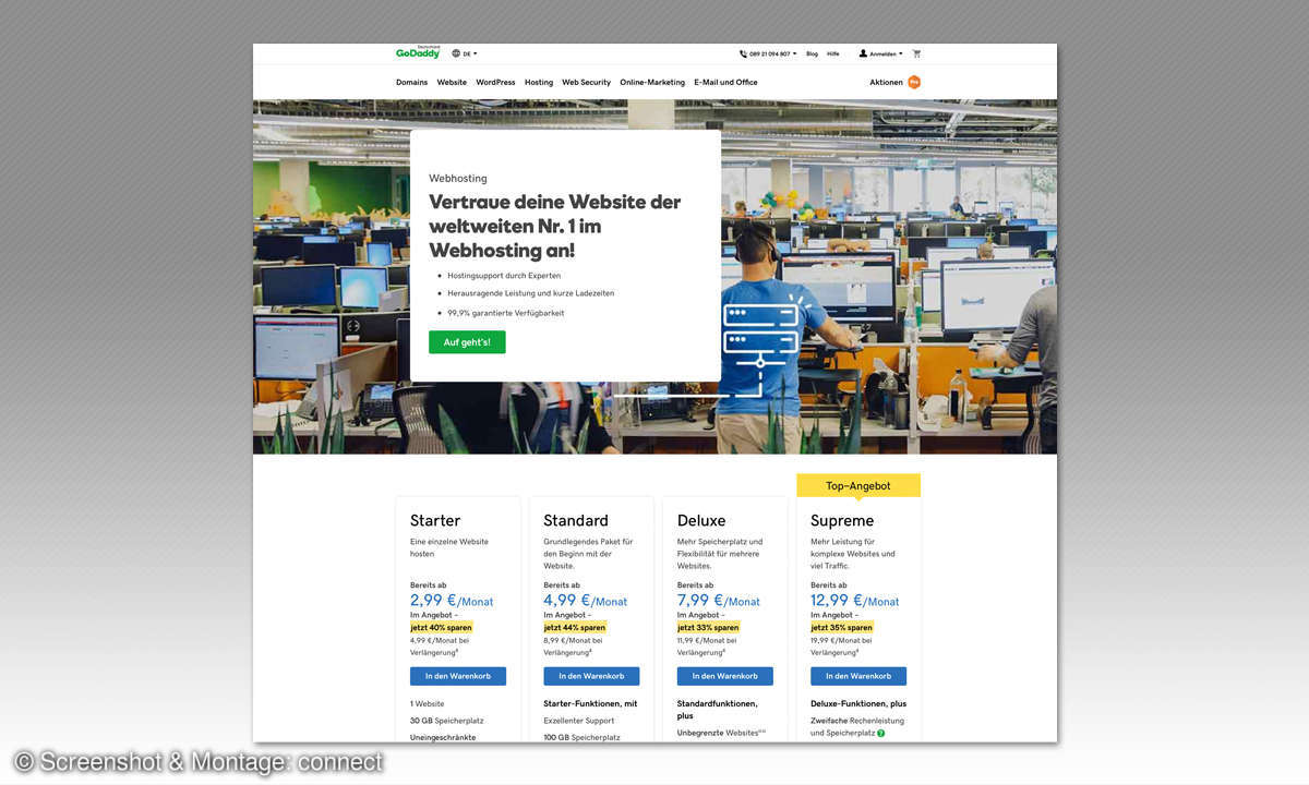 Webhosting-Anbieter 2019: GoDaddy