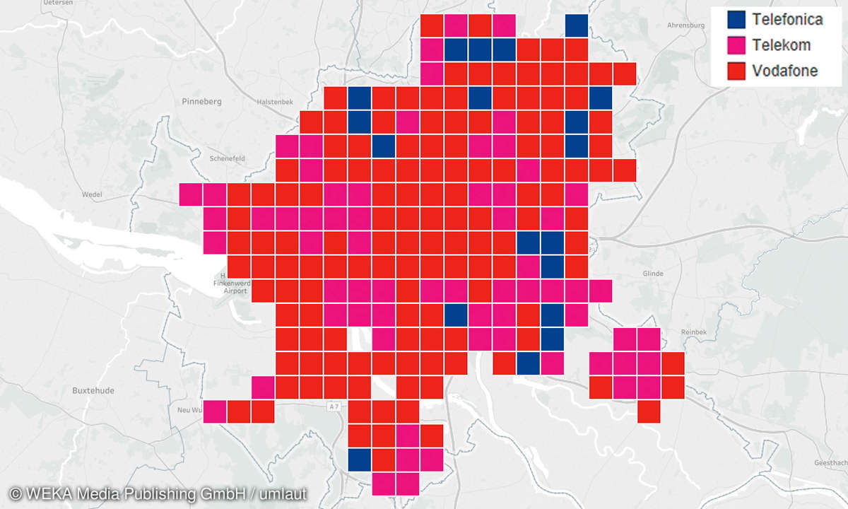 Städtewertung: Das beste Handy-Netz in Hamburg - Verteilung Kacheln