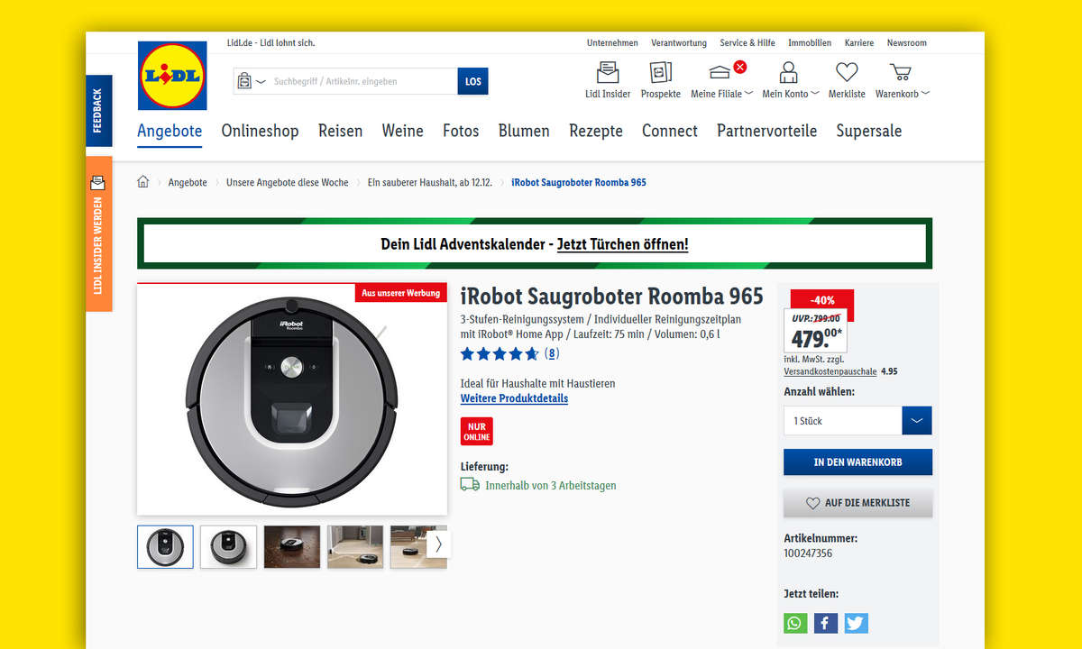 lidl angebot irobot saugroboter roomba 965
