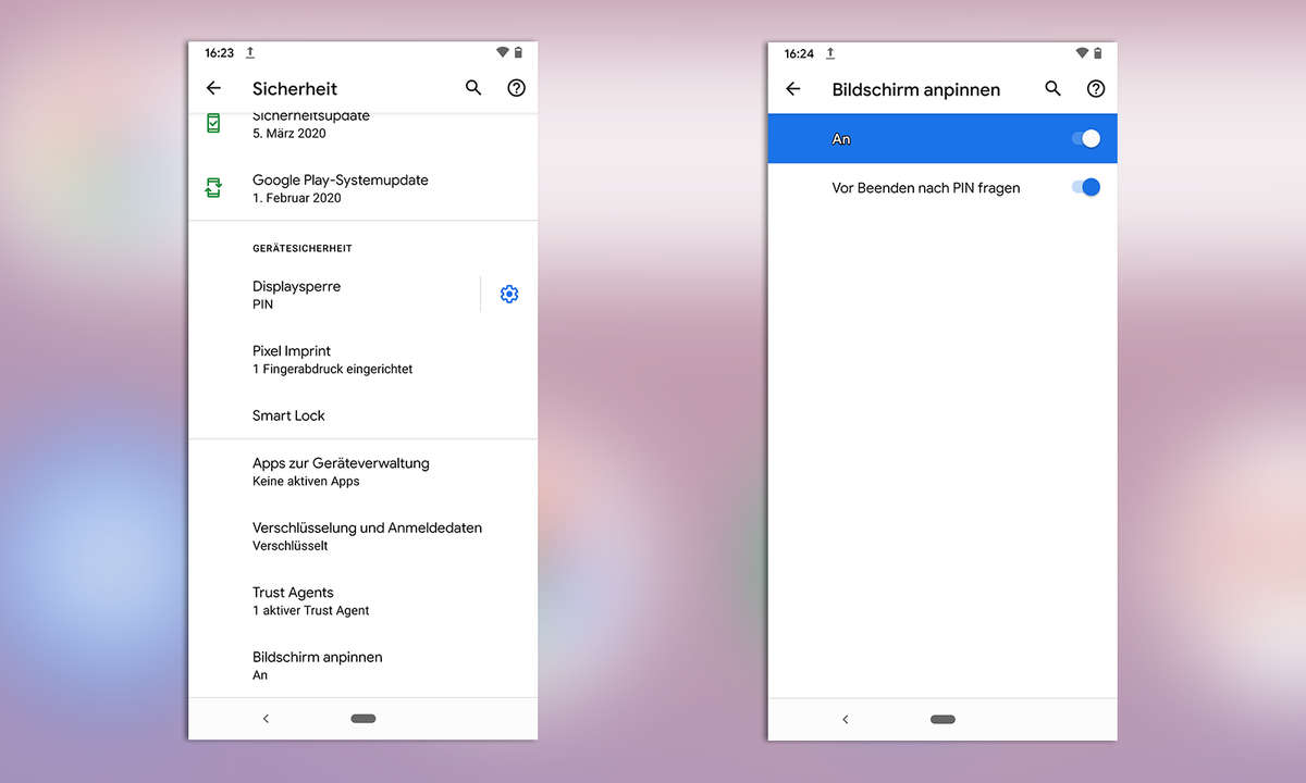 Android Bildschirmfixierung