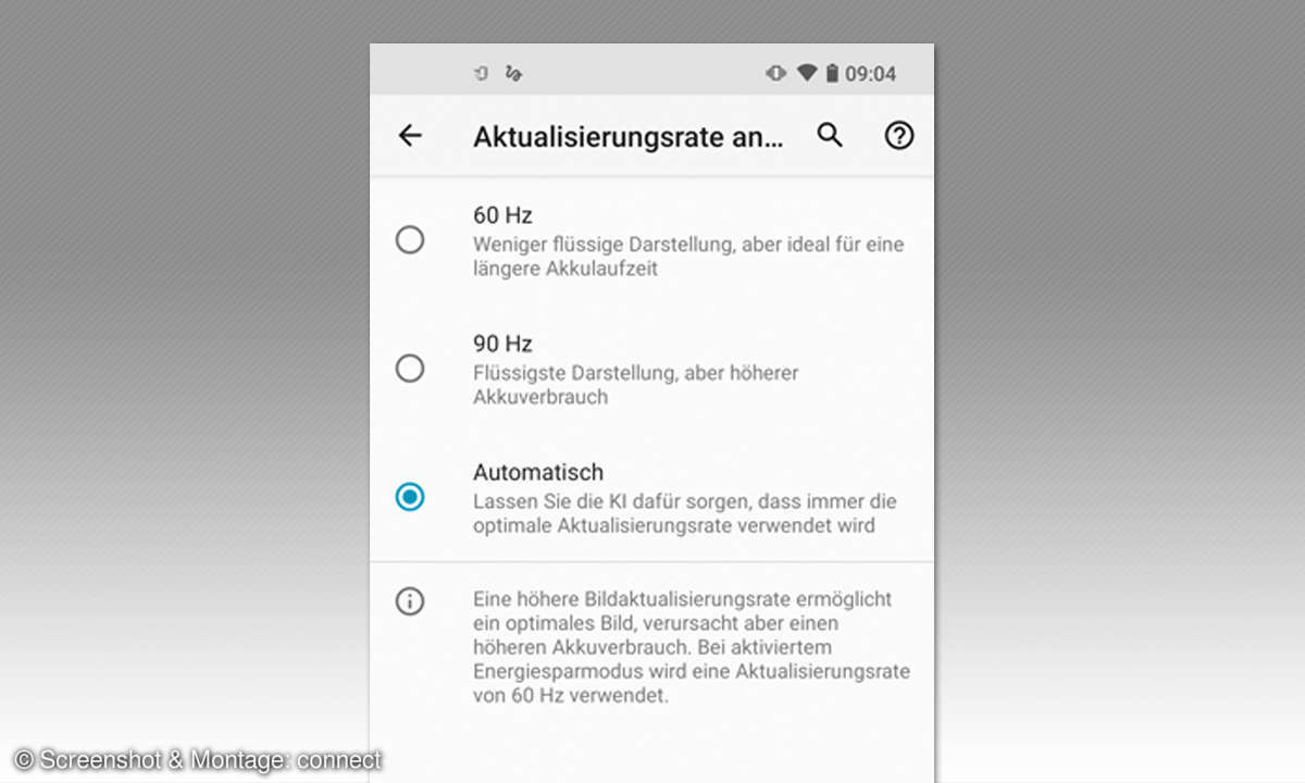 Motorola Edge im Test - Screenshot Wiederholrate