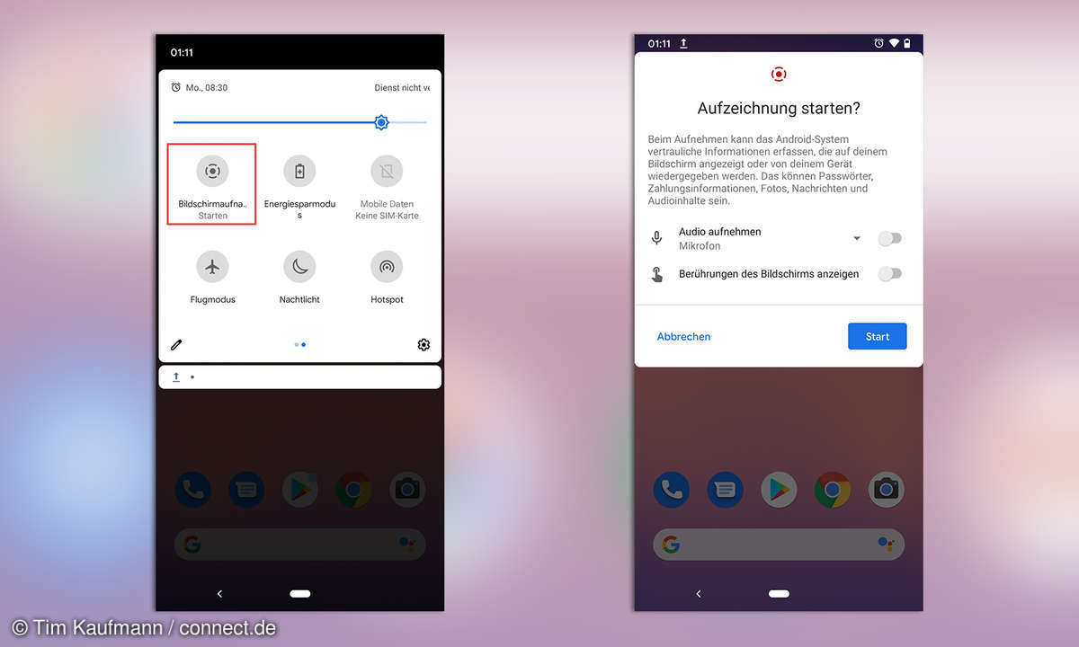 Android 11 Bildschirmaufzeichnung