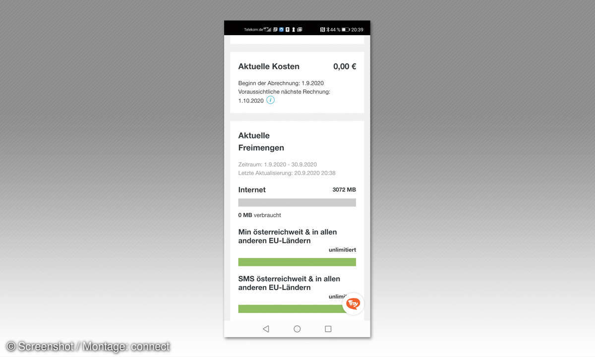 Service-App-Test 2020: Drei Kundenzone - Screenshot