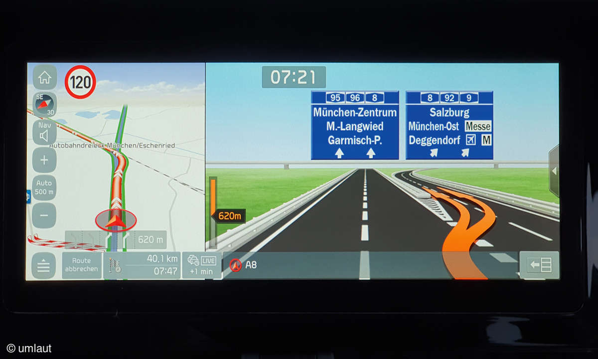 Kia e-Niro Spirit: Navigation - Screenshot Abfahrtsansicht