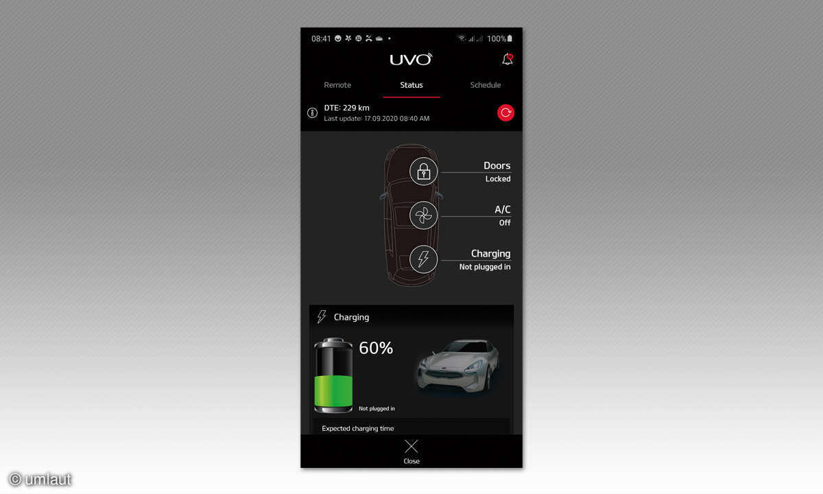 Kia e-Niro Spirit: Connectivity - Screenshot UVO App