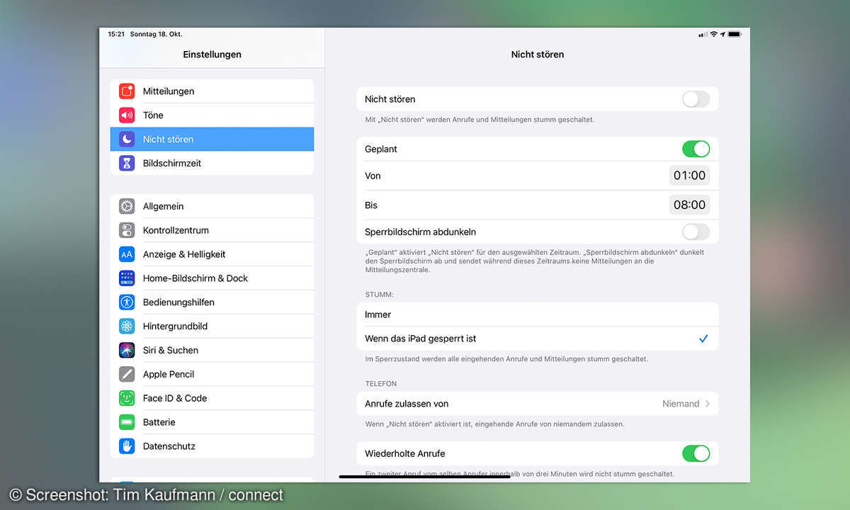 iPad einrichten nicht stören