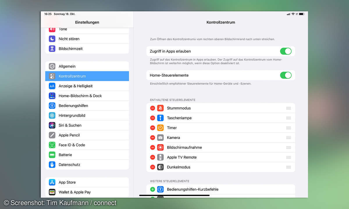 iPad einrichten Kontrollzentrum anpassen