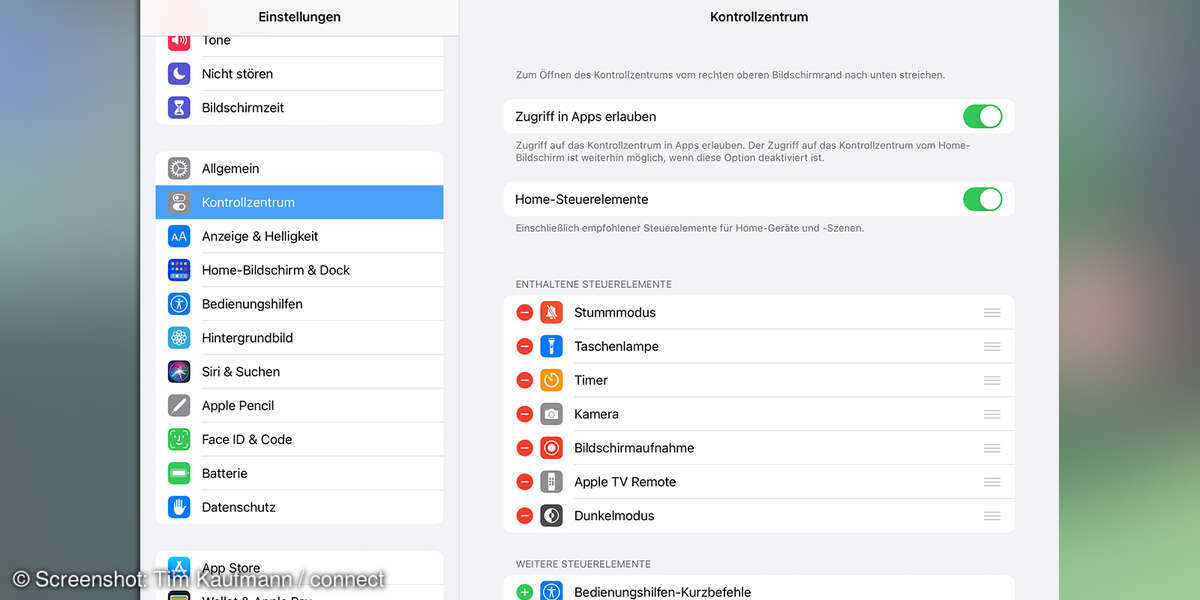 iPad einrichten Kontrollzentrum anpassen