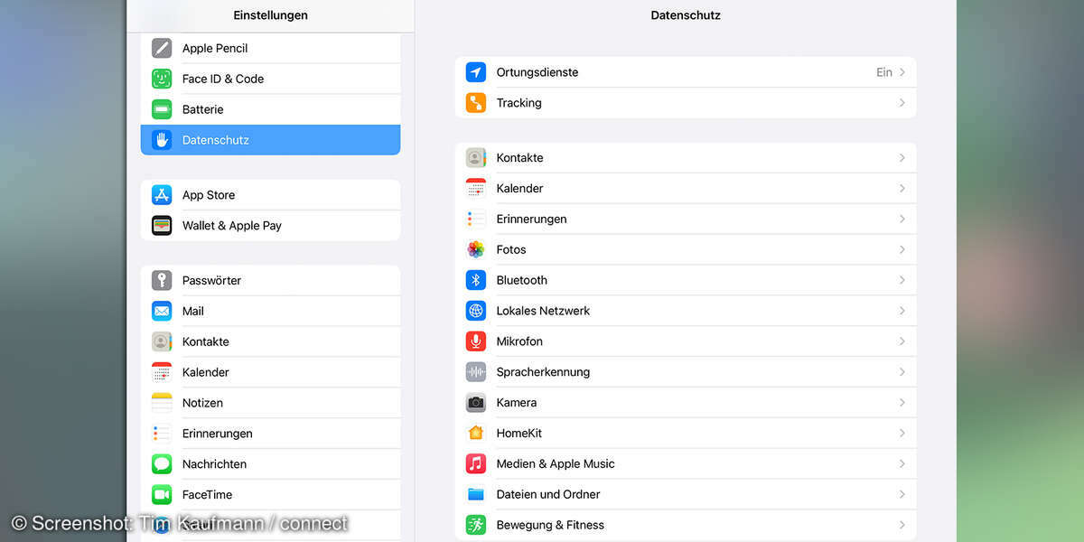 iPad einrichten Datenschutz