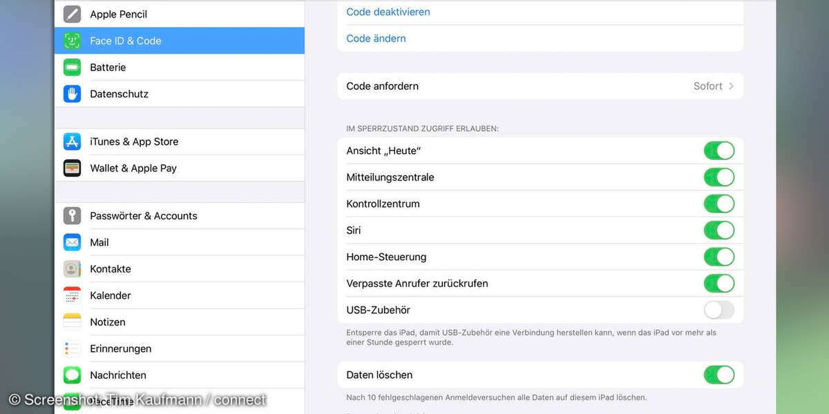 iPad einrichten: Sperrbildschirm