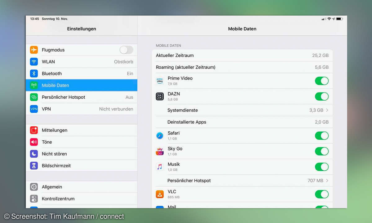 iPad einrichten: Mobile Daten