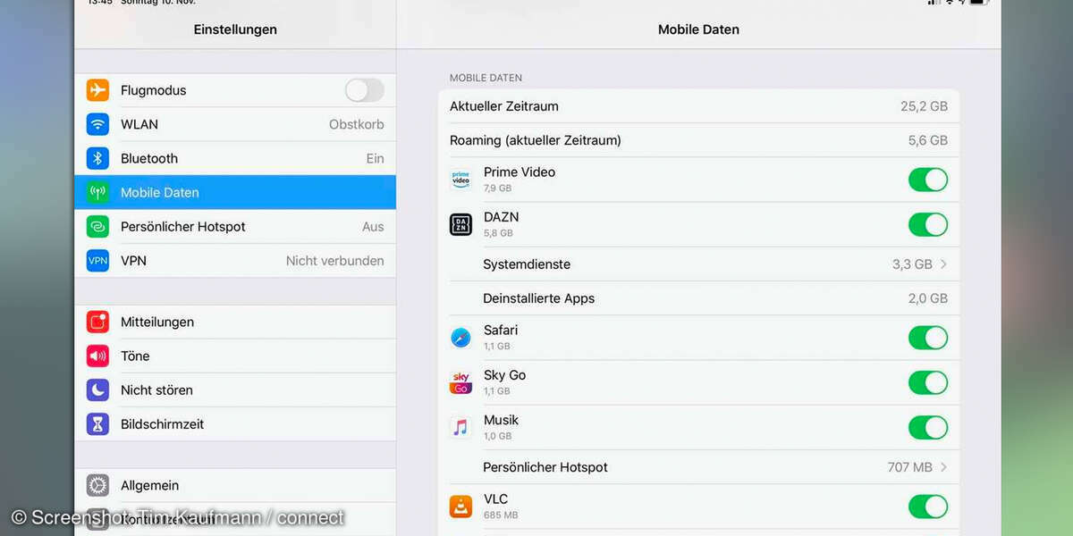 iPad einrichten: Mobile Daten