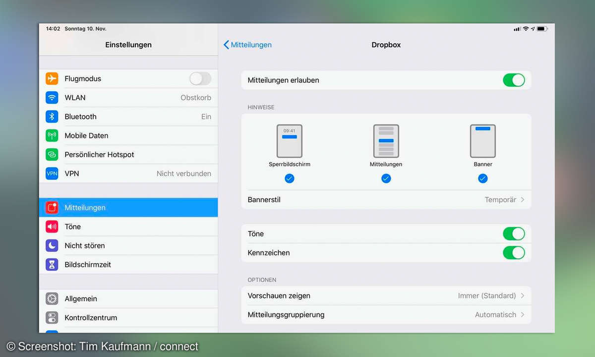 iPad einrichten: Mitteilungen konfigurieren