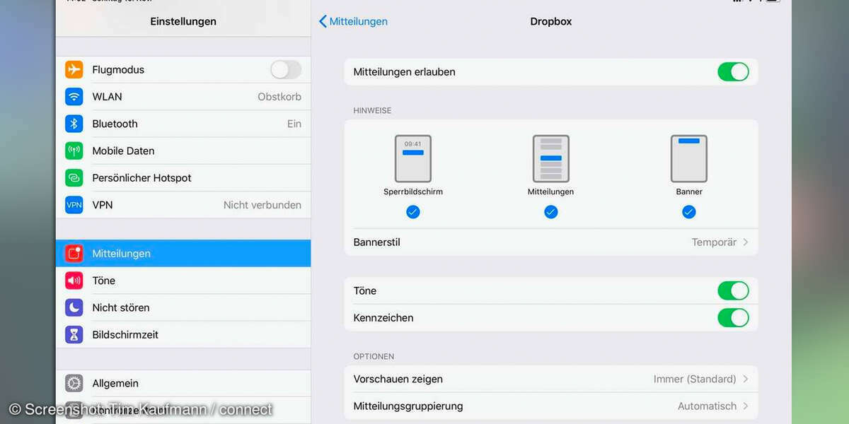 iPad einrichten: Mitteilungen konfigurieren