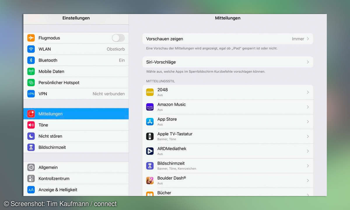 iPad einrichten: Mitteilungen konfigurieren