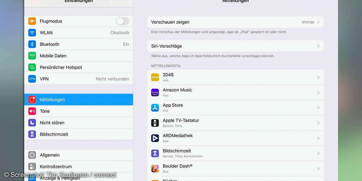 iPad einrichten: Mitteilungen konfigurieren