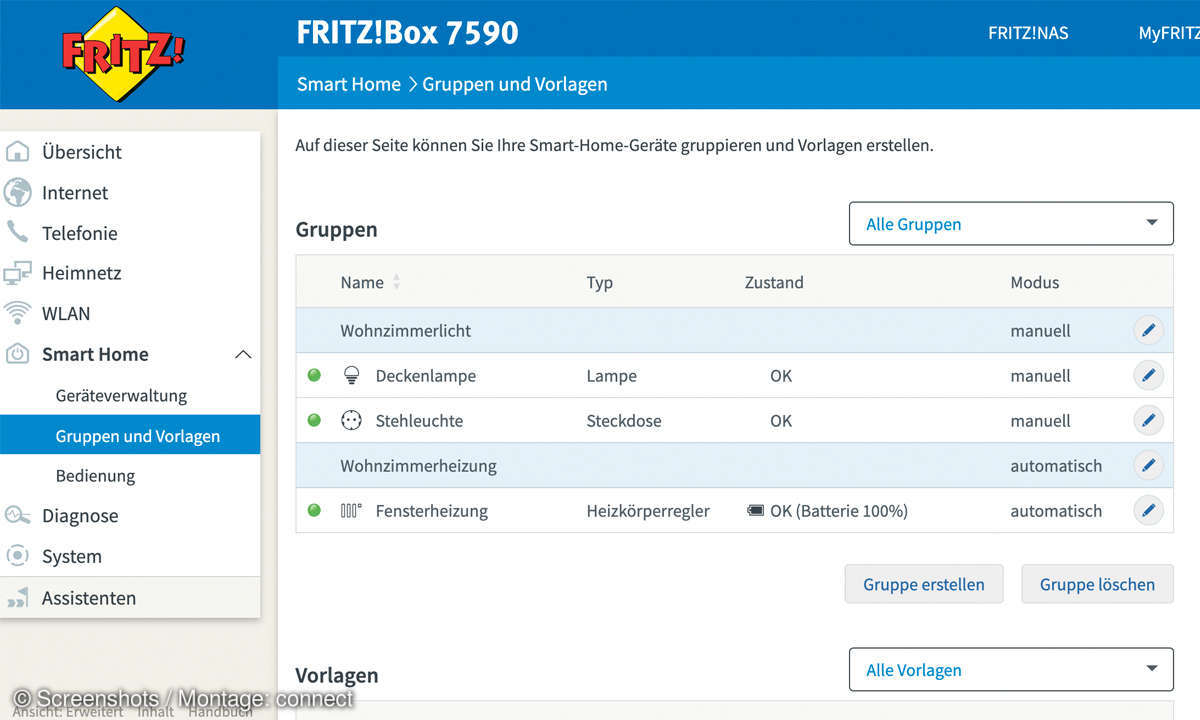 Heimvernetzung mit der Fritzbox - Gruppen steuern Screenshot