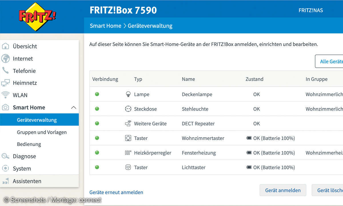 Heimvernetzung mit der Fritzbox - Geräteverwaltung Screenshot