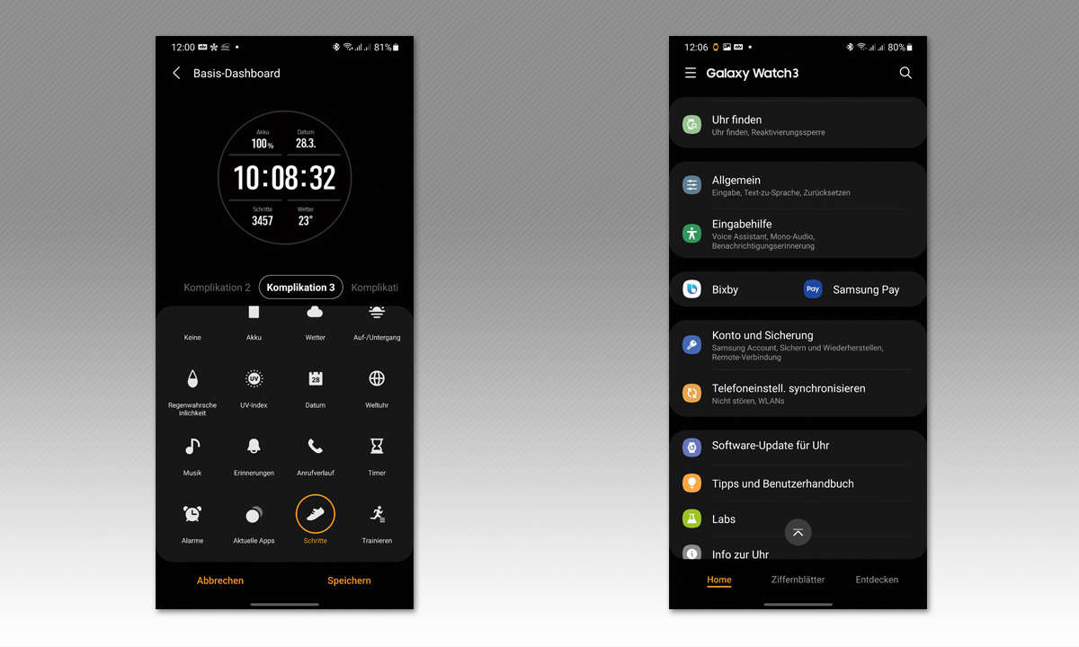 Samsung Galaxy Watch 3 im Test: Screenshots
