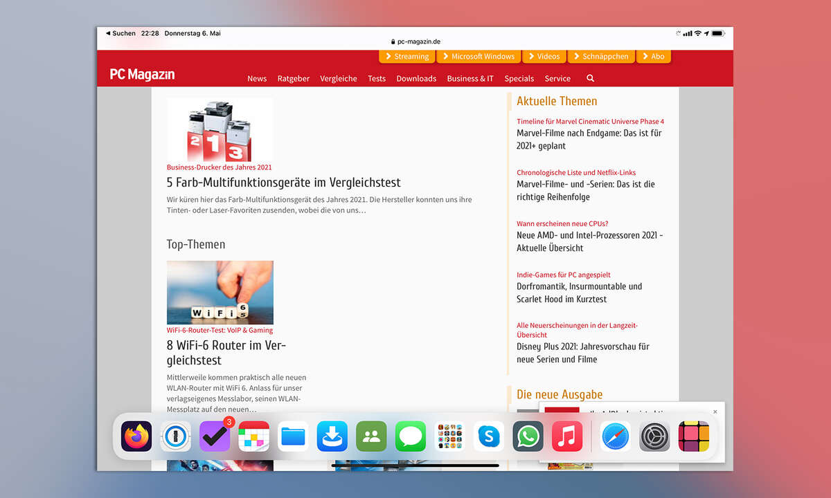 Multitasking iPadOS 14: Dock einblenden