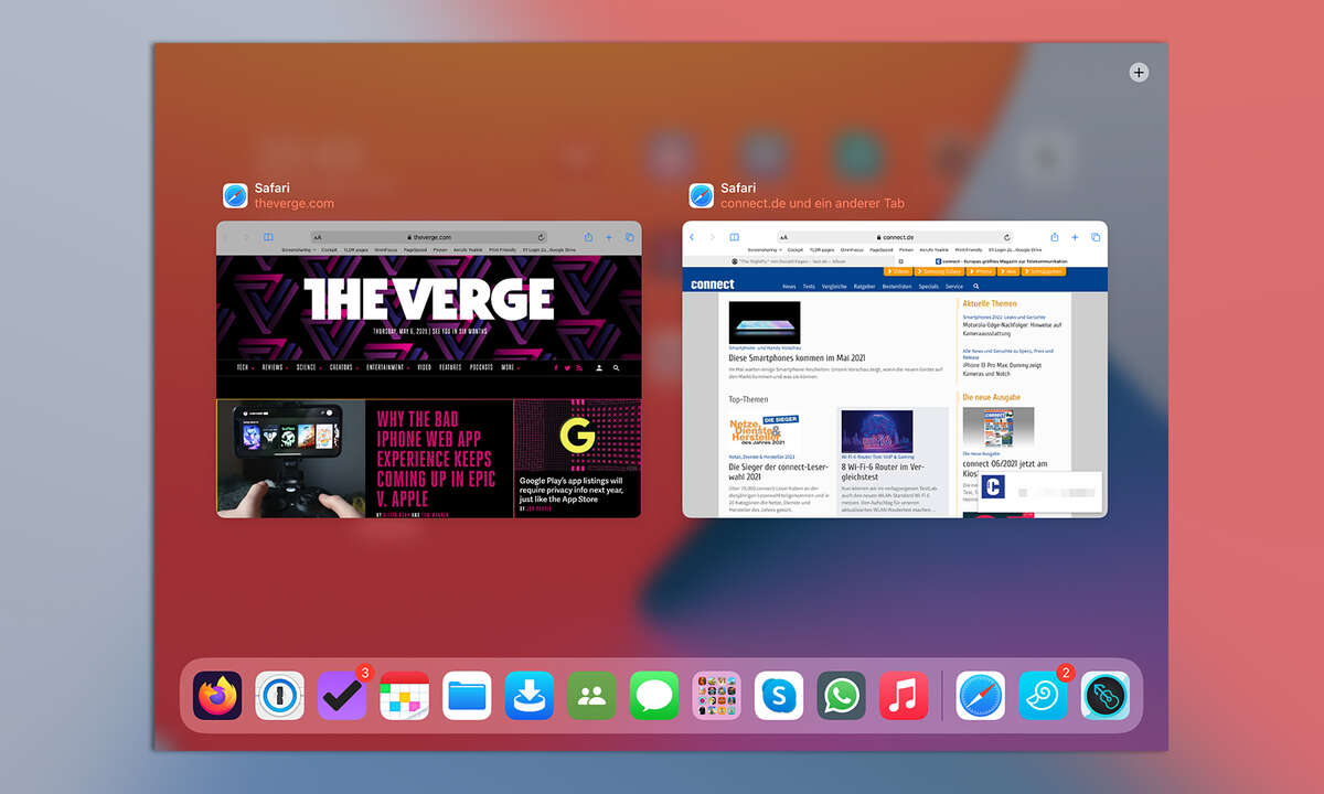 Multitasking iPadOS 14: Exposé für Safari-Fenster