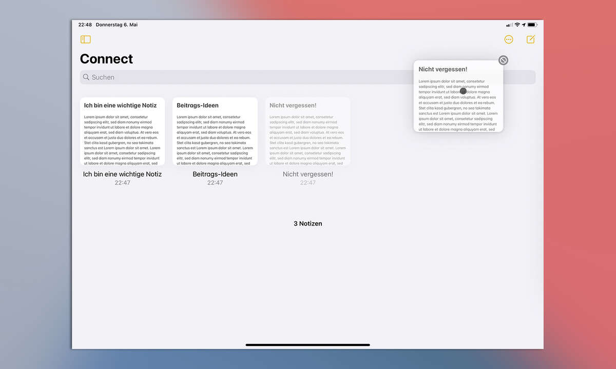 Multitasking iPadOS 14: Notiz in Split View öffnen