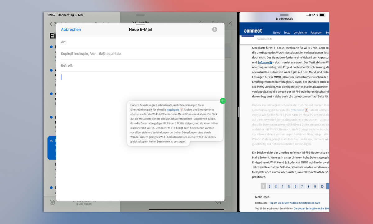 Multitasking iPadOS 14: Drag and Drop von Text