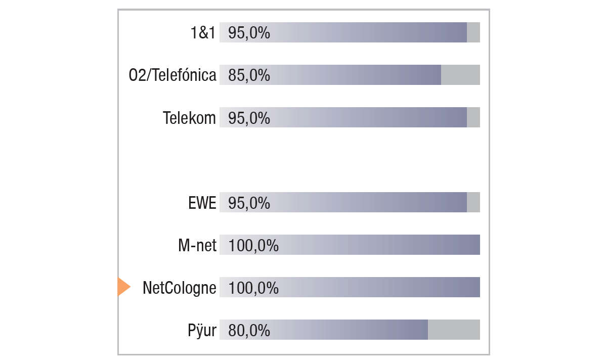 NetCologne im Festnetztest 2021 - Ergebnis Grafik