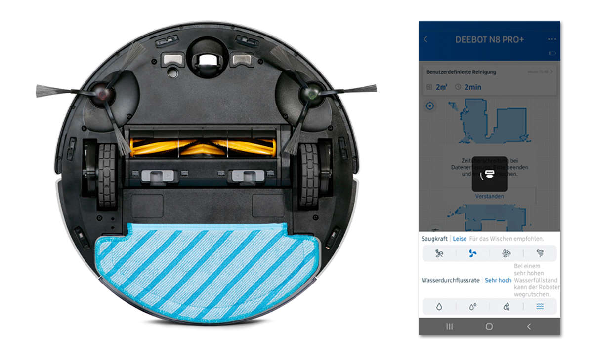 Ecovacs Deebot N8 Pro+ im Test: von unten & Screenshot App