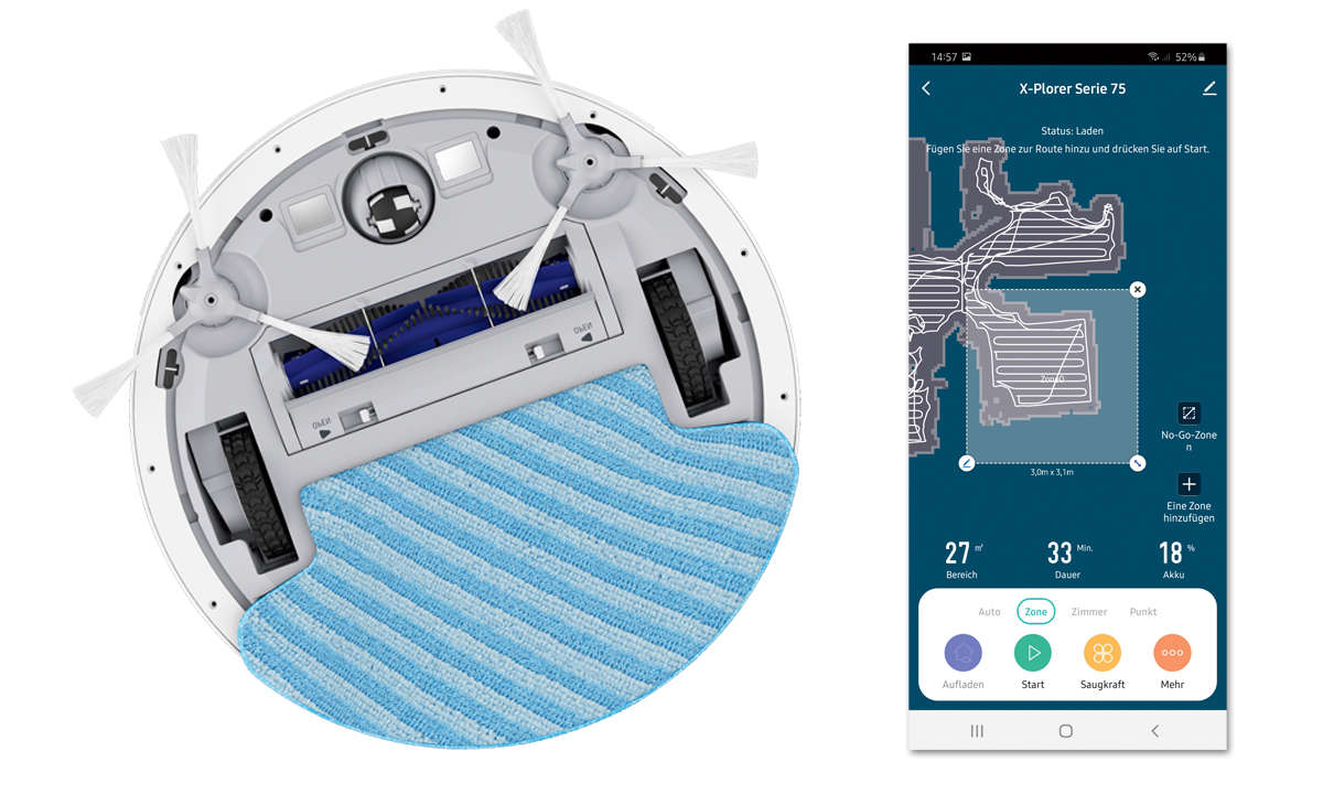 Saugroboter: Rowenta X-plorer Serie 75 Total Care Connect im Test: von unten & Screenshot App