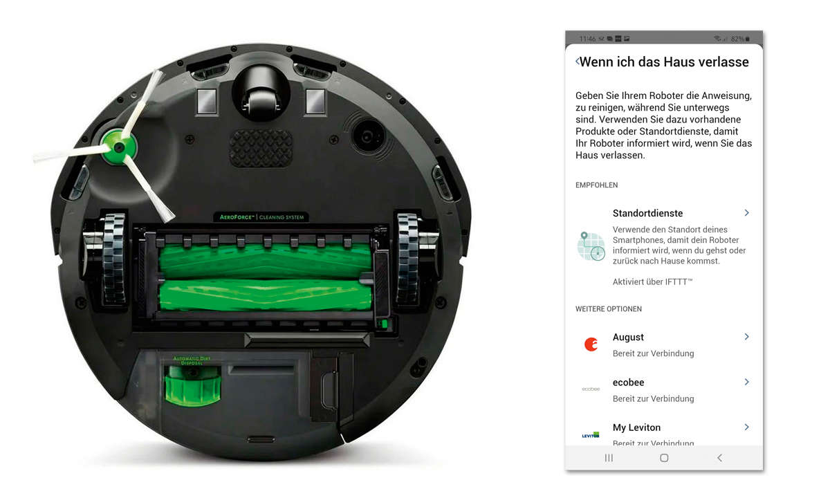 iRobot Roomba i3+ im Test: von unten & Screenshot App