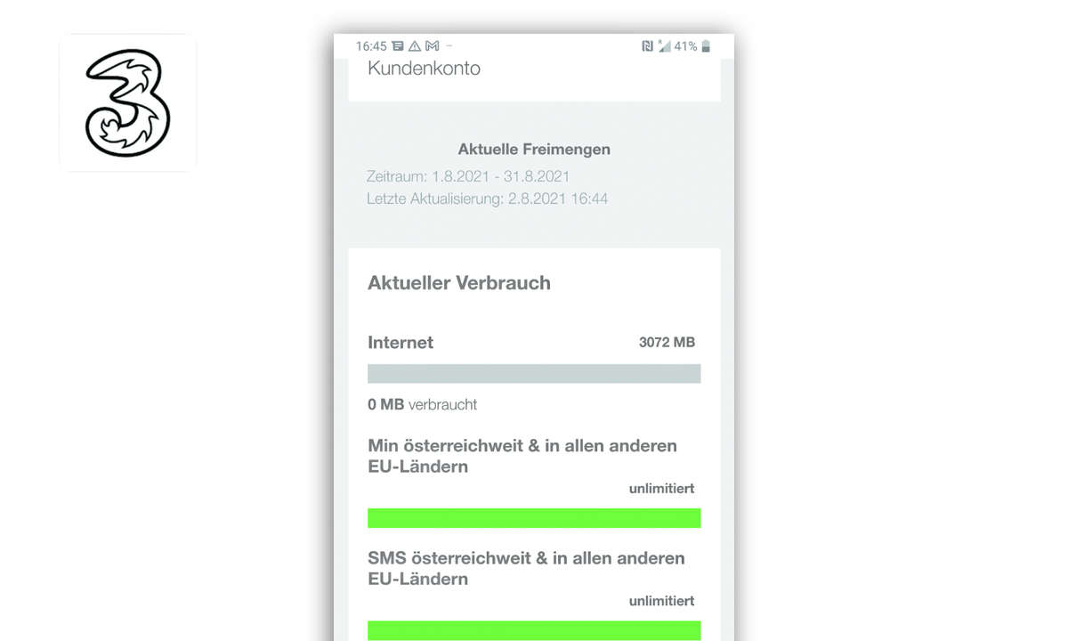 Drei Kundenzone Screen Austria