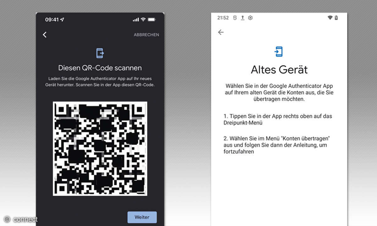 Google Authenticator auf's neues Handy umziehen - Screenshots