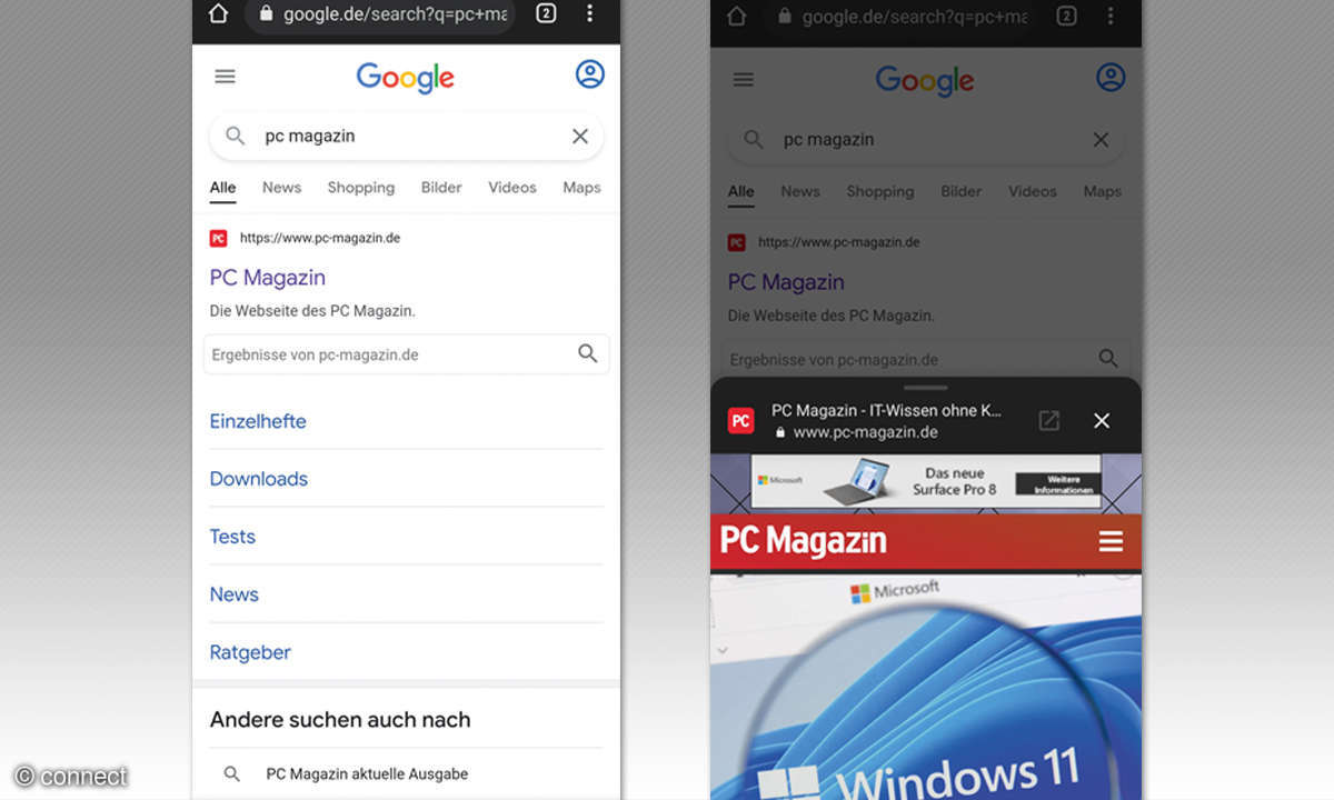 Android: Chrome Website in Vorschau öffnen - Screenshot