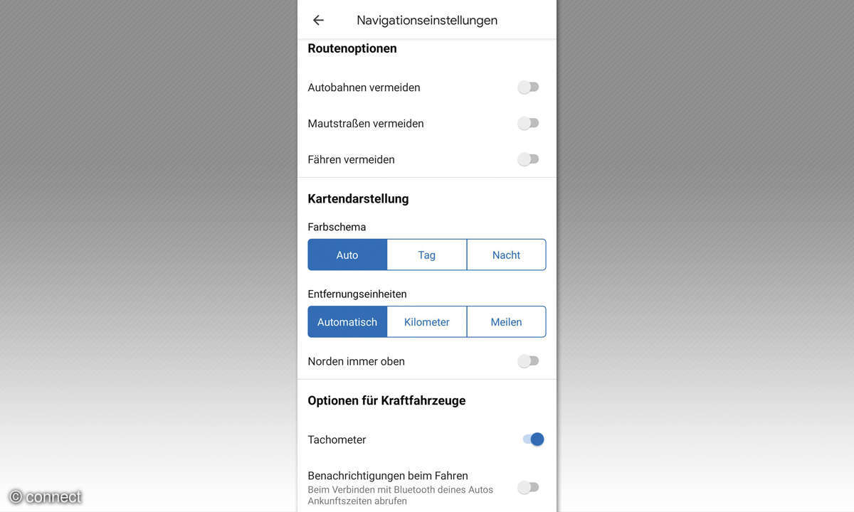 Android: Google Maps Navigationseinstellungen - Screenshot
