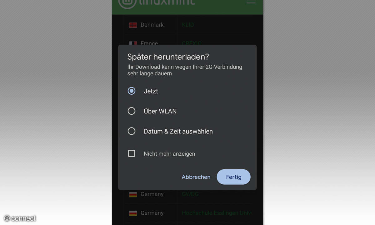 Android: Google Chrome Download später starten