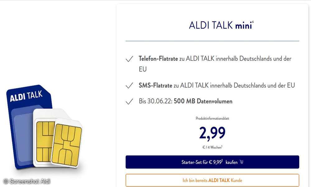 Aldi Talk MiniTarif für PrepaidKunden connect