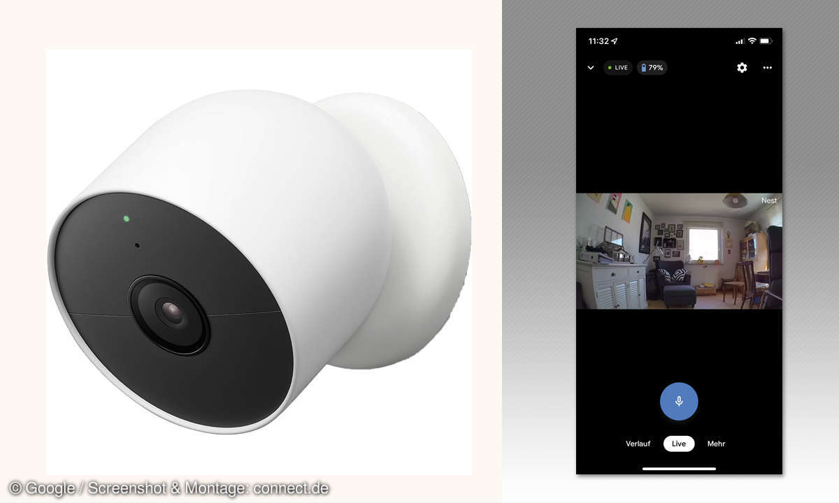 Google Nest Cam und App Screenshot