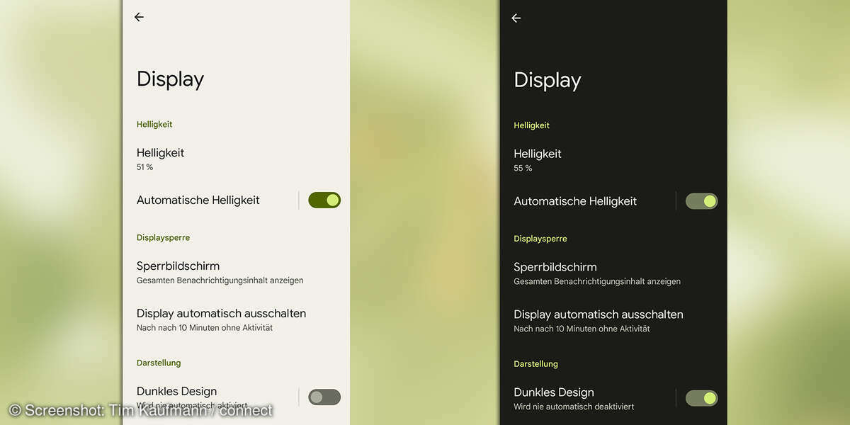 Android 12: Dunkles Design und Nachtlicht