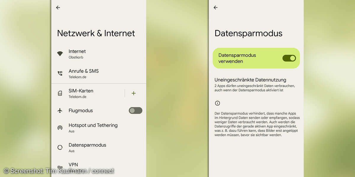 Android 12: Datensparmodus