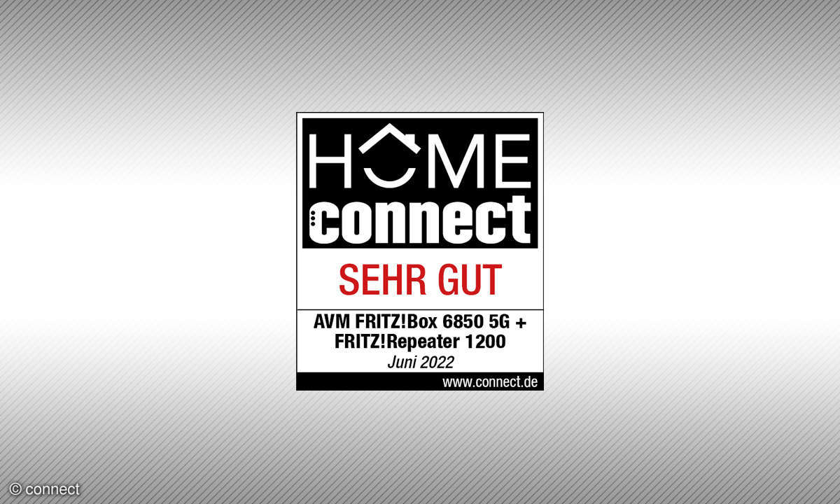 Testsiegel sehr gut AVM FRITZ!Box 6850 5G + FRITZ!Repeater 1200 im Test