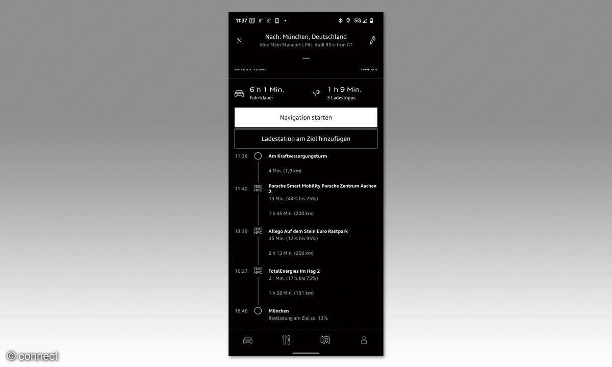 Audi e-tron GT im Test: App-Screenshot