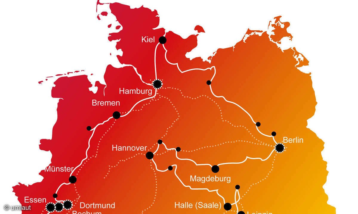 Mobilfunknetztest 2023 Karte von Deutschland (Norden-Mitte): Test-Route